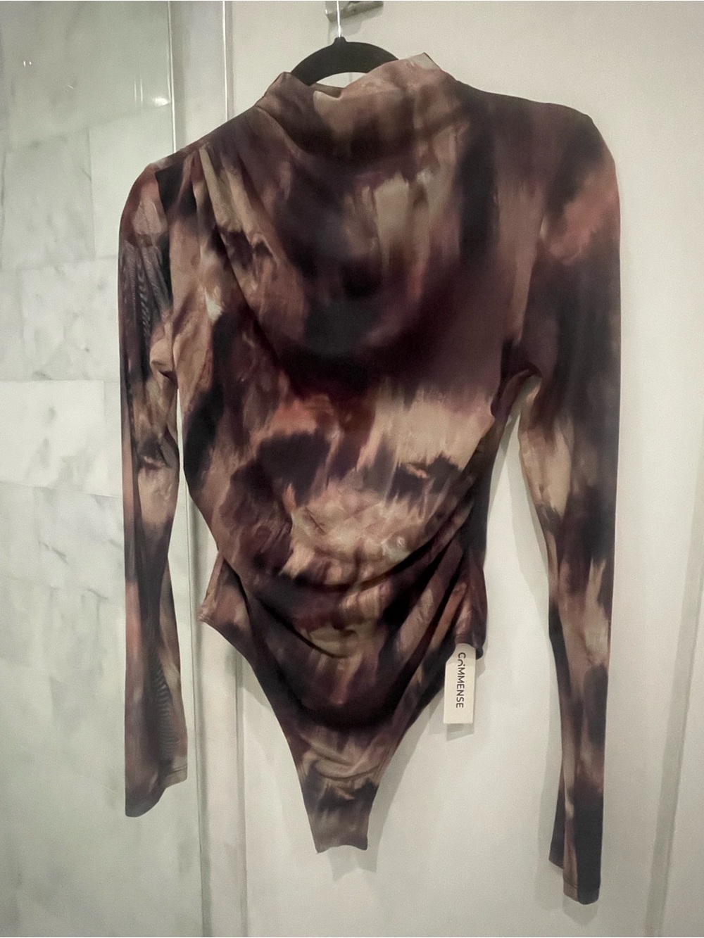 Commense Gradient Print Ruched Long Sleeve Bodysuit Brown Multi NWT